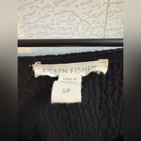 EILEEN Fisher Black Organic Cotton Seersucker Pucker Tiered Dress, Size Small - Picture 11 of 15